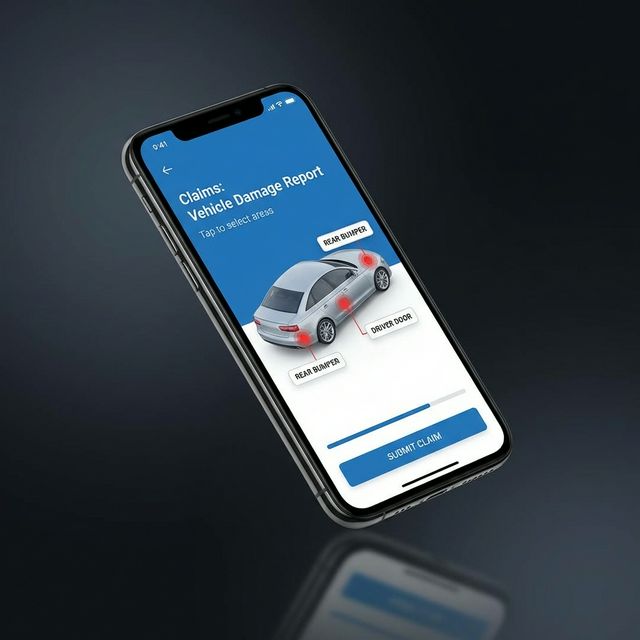 AIG digital claims — interactive vehicle damage diagram on smartphone for accident reporting